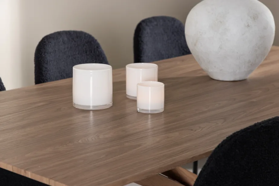 Ristkülikukujuline mokka söögilaud toolidega: Piazza laud 180×90 cm ja 6 musta bukleekangaga tooli (Polar), GR24516 – 10