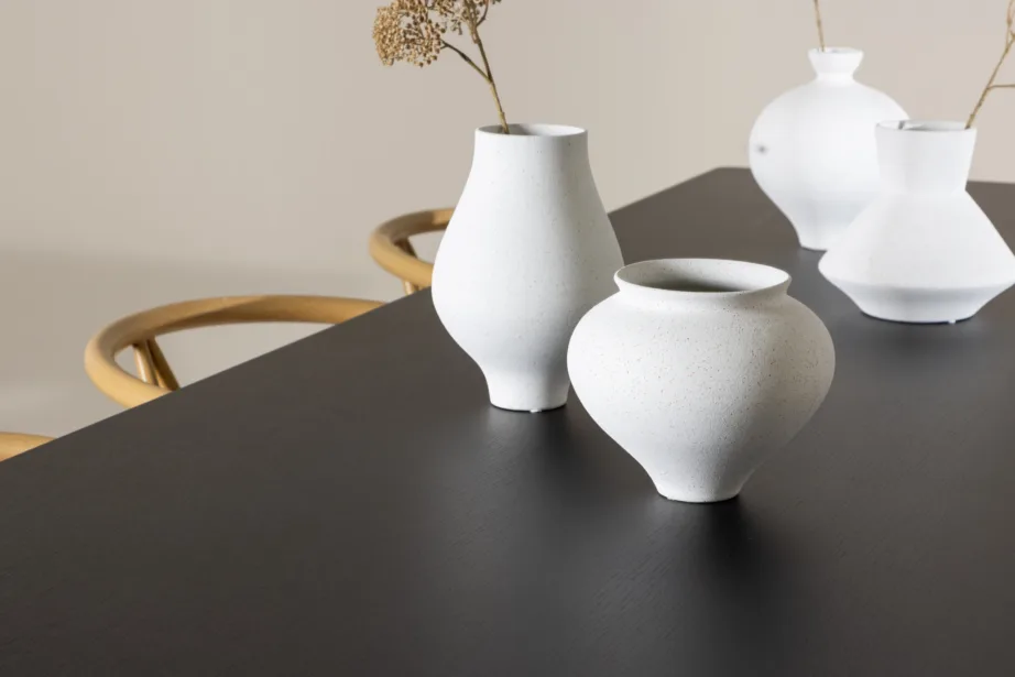 Ristkülikukujuline must söögilauakomplekt Ellis 230×85 cm ja 6 naturaalset rattanpunutisega Alfons tooli, GR24601 – 10