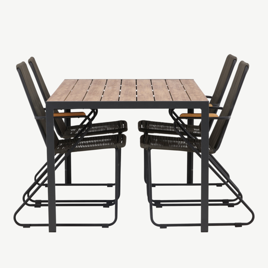 Ristkülikukujuline õuesöögilaud Break alumiiniumist, aintwood-plaadiga ja Bois terastoolid (4 tk, must/tumehall), GR23339 – 2