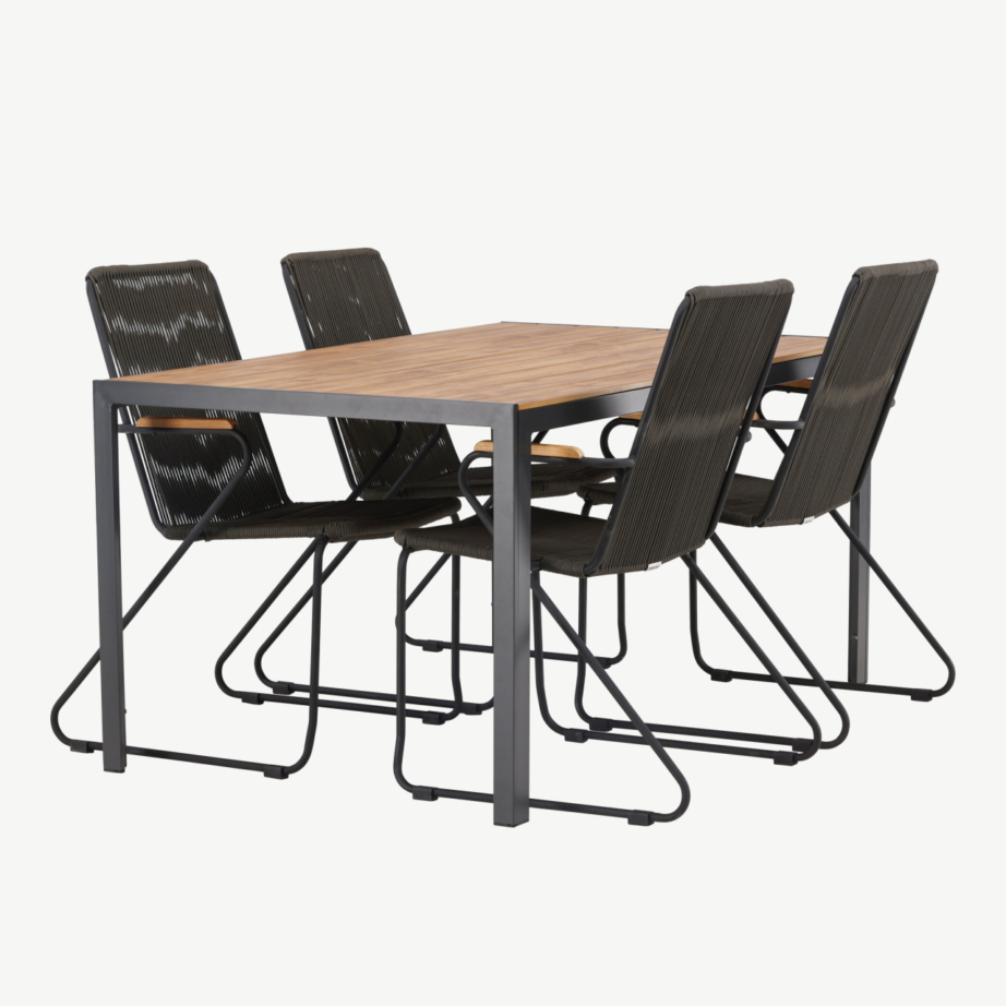 Ristkülikukujuline õuesöögilaud Break alumiiniumist, aintwood-plaadiga ja Bois terastoolid (4 tk, must/tumehall), GR23339 – 3