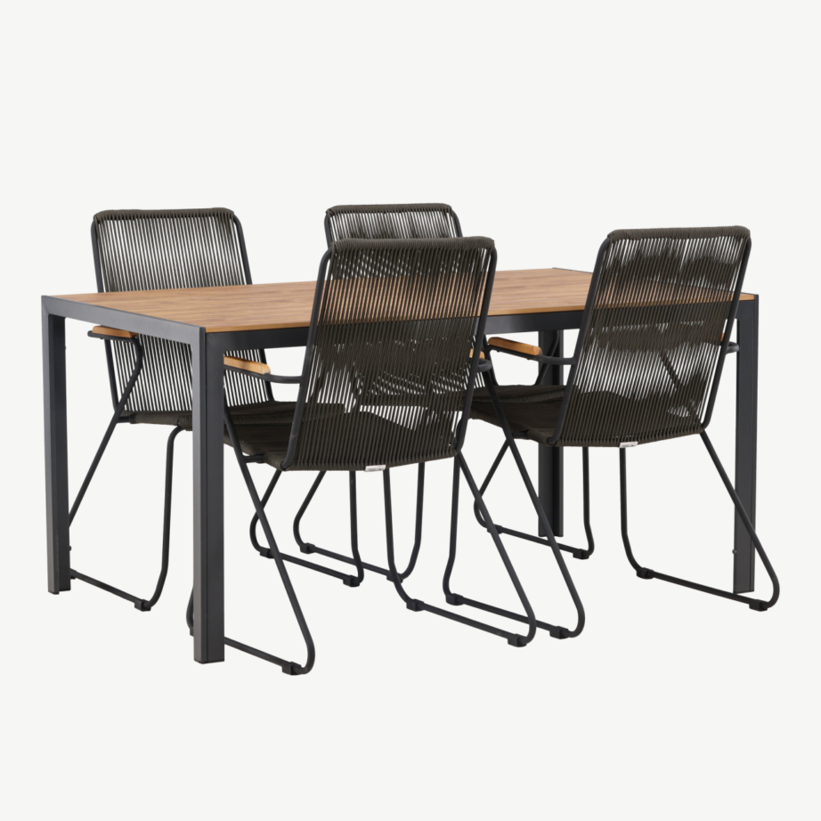 Ristkülikukujuline õuesöögilaud Break alumiiniumist, aintwood-plaadiga ja Bois terastoolid (4 tk, must/tumehall), GR23339 – 4