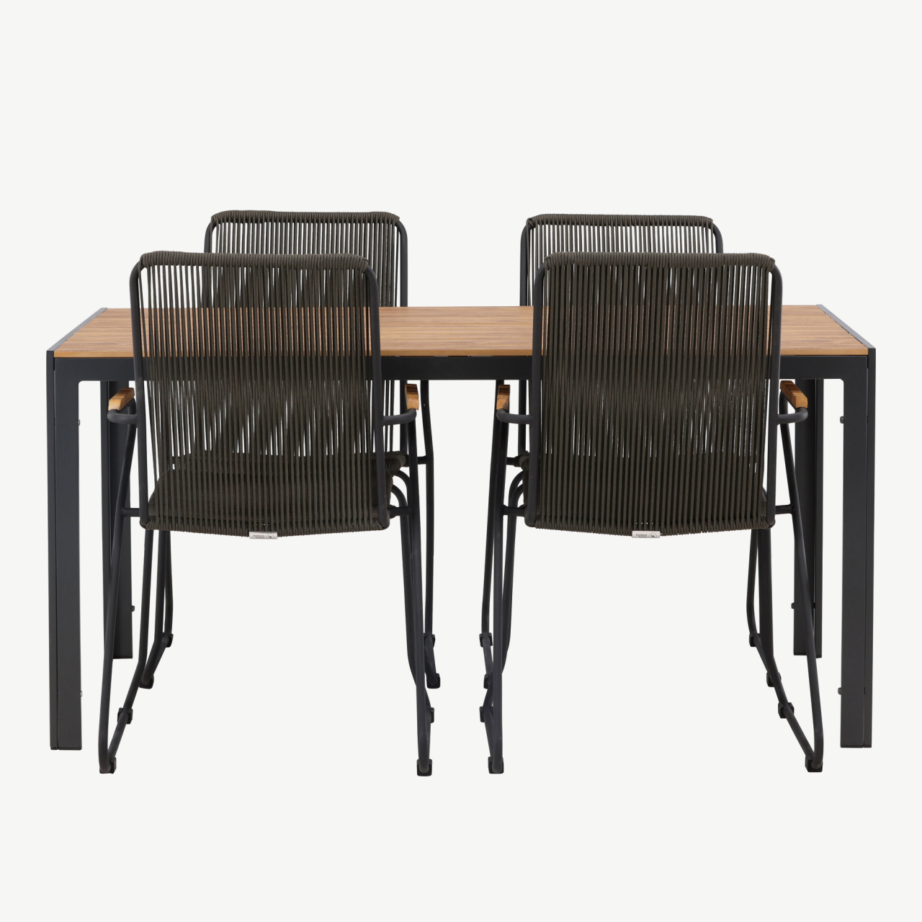 Ristkülikukujuline õuesöögilaud Break alumiiniumist, aintwood-plaadiga ja Bois terastoolid (4 tk, must/tumehall), GR23339 – 5