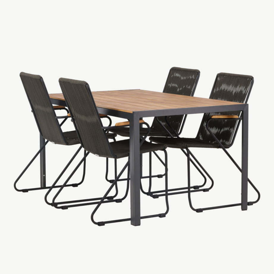 Ristkülikukujuline õuesöögilaud Break alumiiniumist, aintwood-plaadiga ja Bois terastoolid (4 tk, must/tumehall), GR23339 – 6