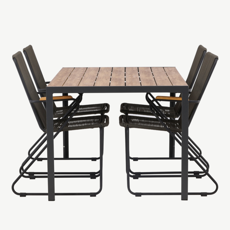 Ristkülikukujuline õuesöögilaud Break alumiiniumist, aintwood-plaadiga ja Bois terastoolid (4 tk, must/tumehall), GR23339 – 7