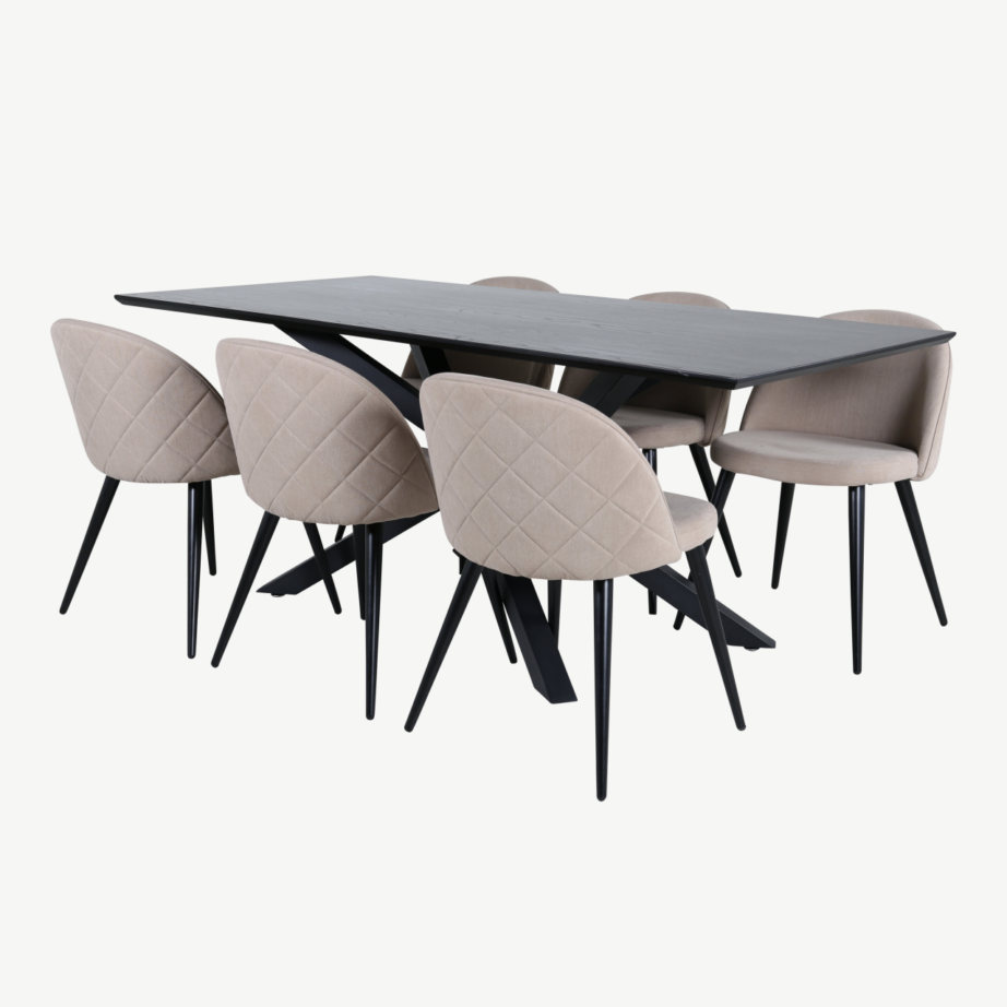 Ristkülikukujuline söögikomplekt Piazza – must laud ja beežid kangast toolid, 6-kohaline, GR22278