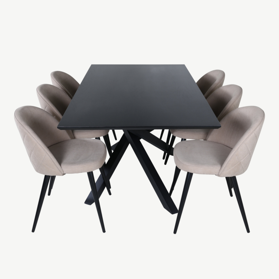 Ristkülikukujuline söögikomplekt Piazza – must laud ja beežid kangast toolid, 6-kohaline, GR22278 – 2