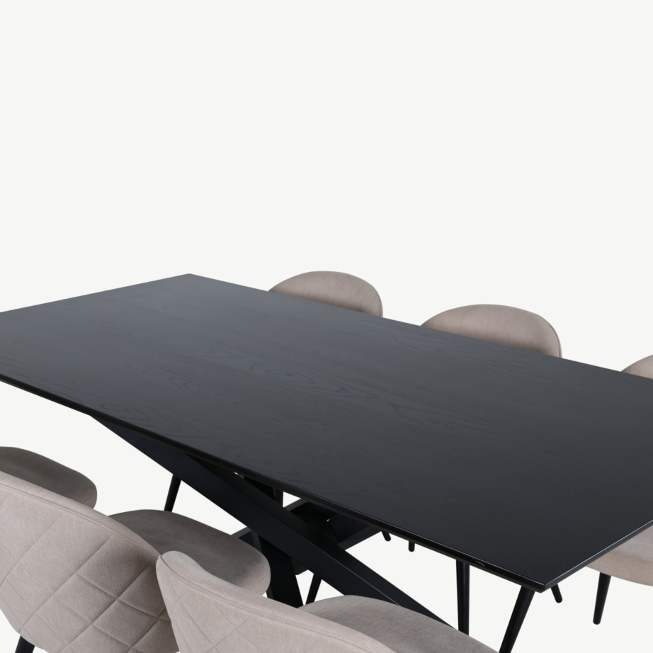 Ristkülikukujuline söögikomplekt Piazza – must laud ja beežid kangast toolid, 6-kohaline, GR22278 – 3