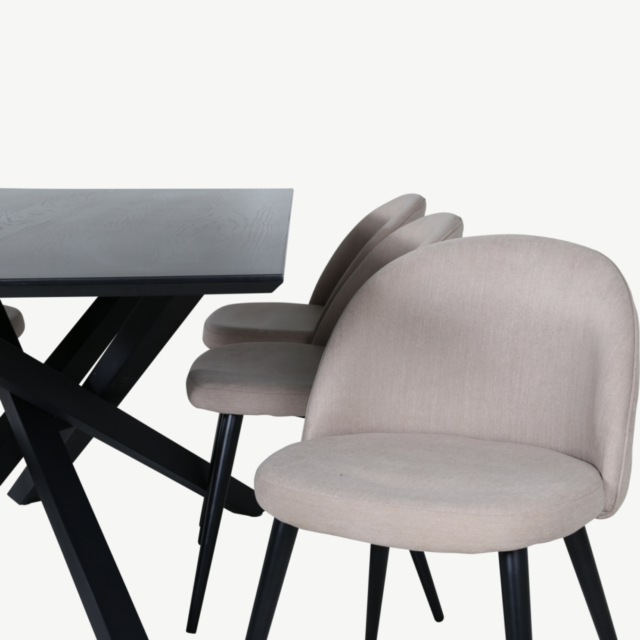 Ristkülikukujuline söögikomplekt Piazza – must laud ja beežid kangast toolid, 6-kohaline, GR22278 – 4