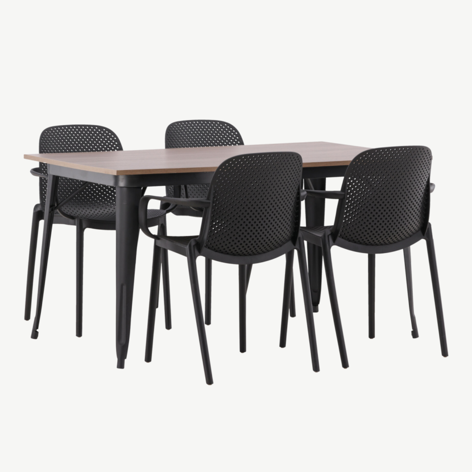 Ristkülikukujuline söögikomplekt Tempe – pähklitooni MDF laud ja mustad plastiktoolid, GR22980 – 4