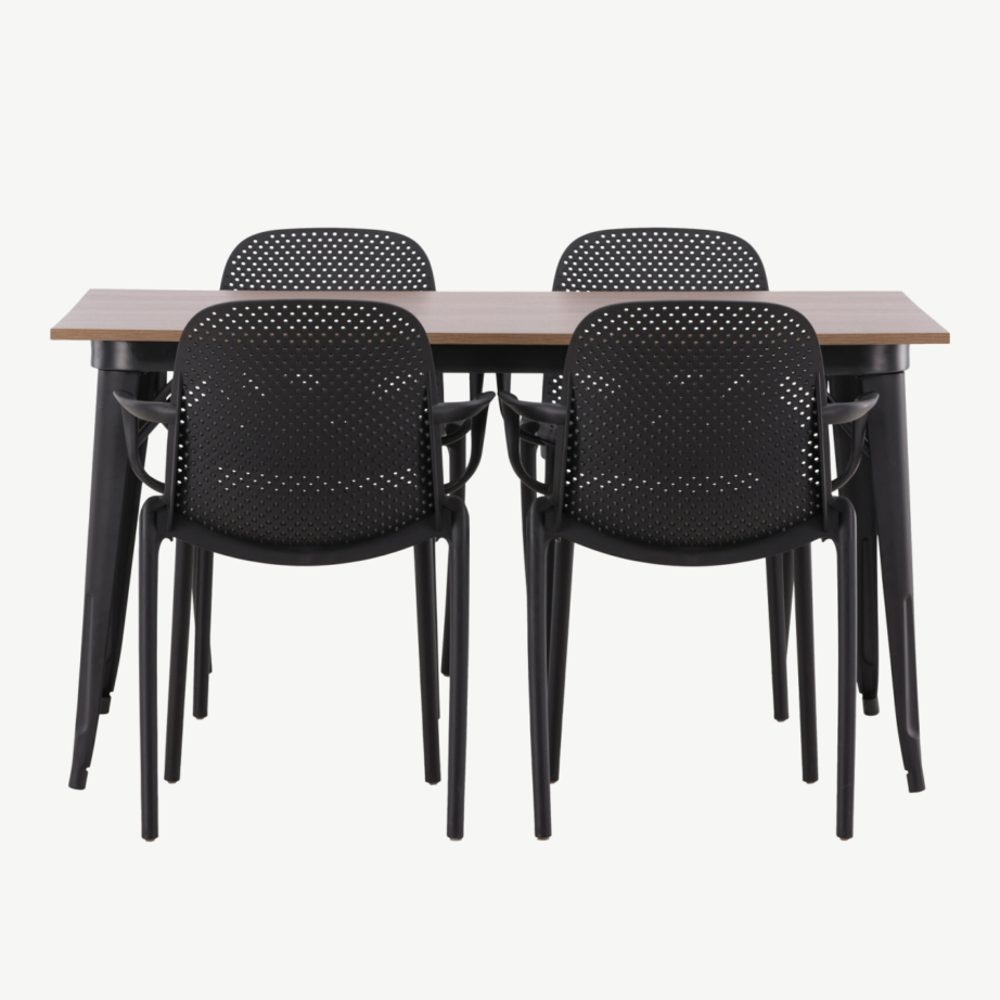 Ristkülikukujuline söögikomplekt Tempe – pähklitooni MDF laud ja mustad plastiktoolid, GR22980 – 5