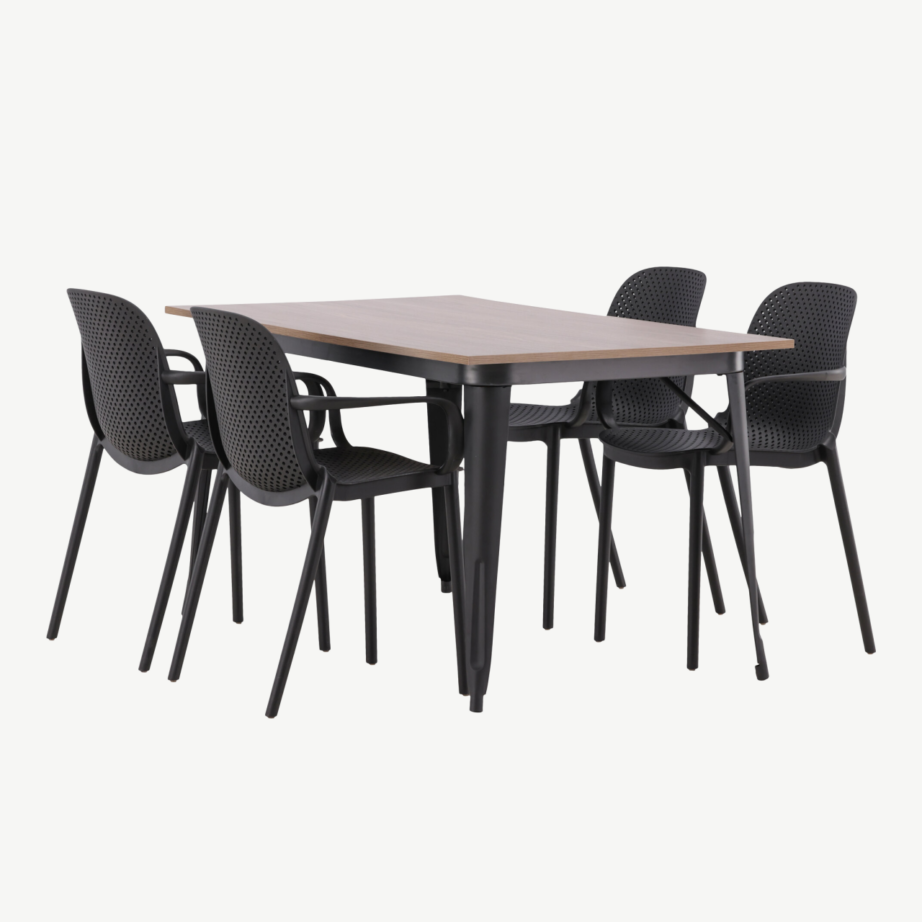 Ristkülikukujuline söögikomplekt Tempe – pähklitooni MDF laud ja mustad plastiktoolid, GR22980 – 6