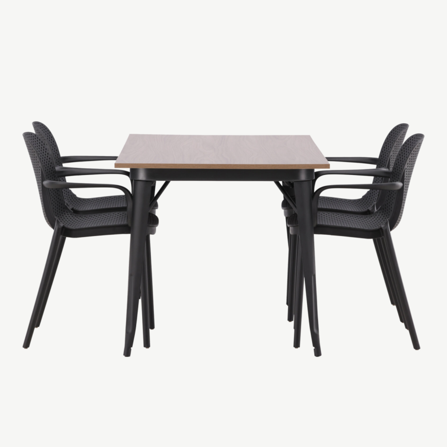 Ristkülikukujuline söögikomplekt Tempe – pähklitooni MDF laud ja mustad plastiktoolid, GR22980 – 7