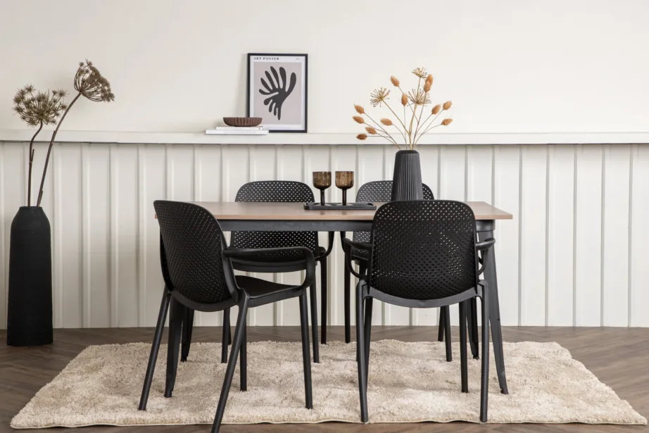 Ristkülikukujuline söögikomplekt Tempe – pähklitooni MDF laud ja mustad plastiktoolid, GR22980 – 8