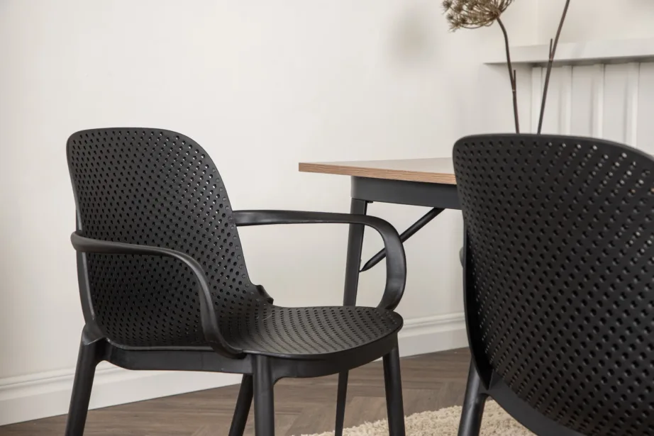 Ristkülikukujuline söögikomplekt Tempe – pähklitooni MDF laud ja mustad plastiktoolid, GR22980 – 9