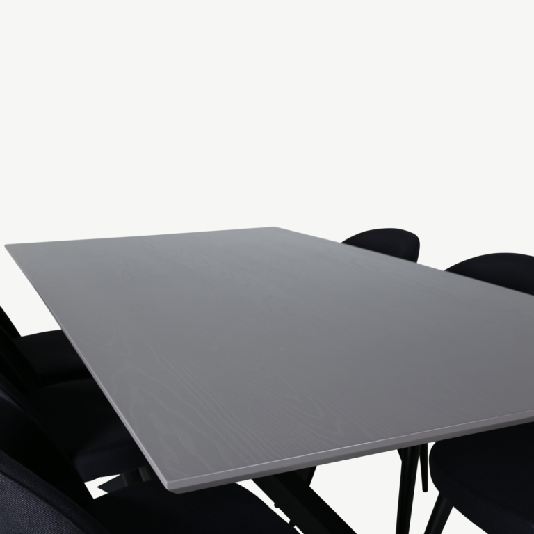 Ristkülikukujuline söögilaua ja mustade velvettoolide komplekt Piazza (hall MDF, 6 tooli) - GR22263