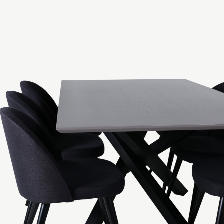 Ristkülikukujuline söögilaua ja mustade velvettoolide komplekt Piazza (hall MDF, 6 tooli) - GR22263