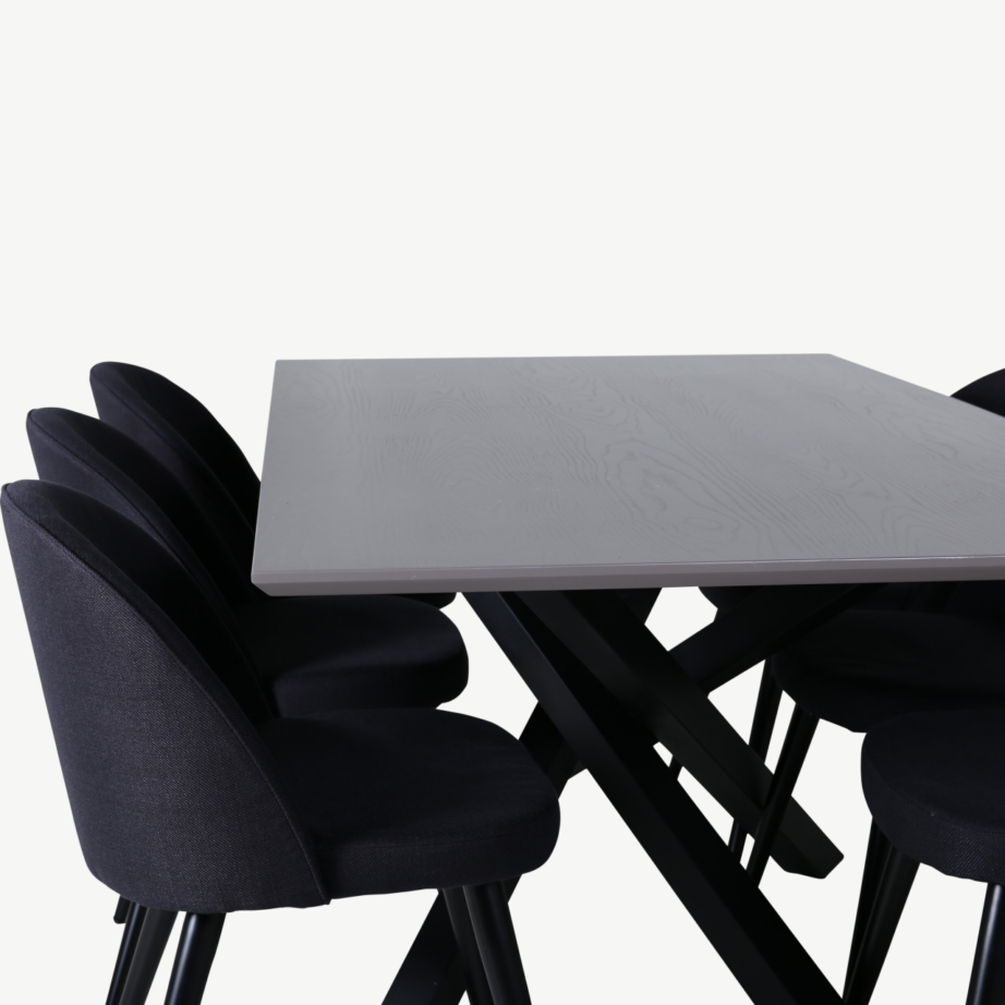 Ristkülikukujuline söögilaua ja mustade velvettoolide komplekt Piazza (hall MDF, 6 tooli), GR22263 – 4