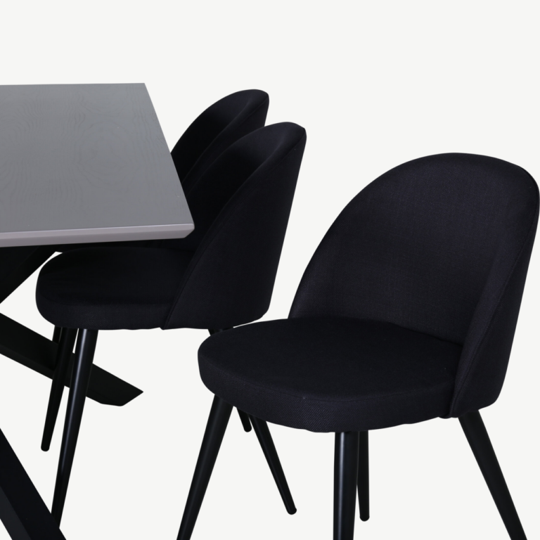Ristkülikukujuline söögilaua ja mustade velvettoolide komplekt Piazza (hall MDF, 6 tooli) - GR22263