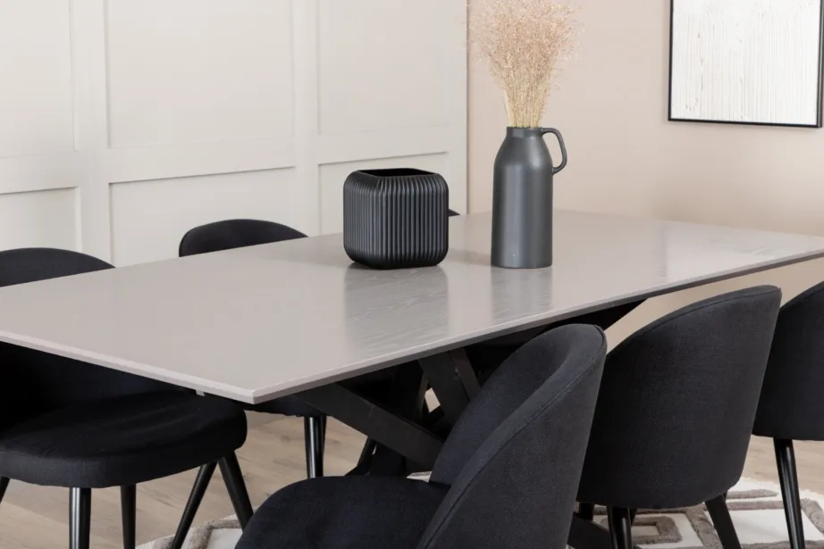 Ristkülikukujuline söögilaua ja mustade velvettoolide komplekt Piazza (hall MDF, 6 tooli), GR22263 – 8