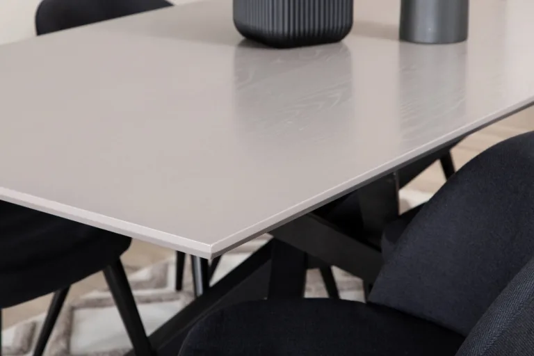Ristkülikukujuline söögilaua ja mustade velvettoolide komplekt Piazza (hall MDF, 6 tooli) - GR22263