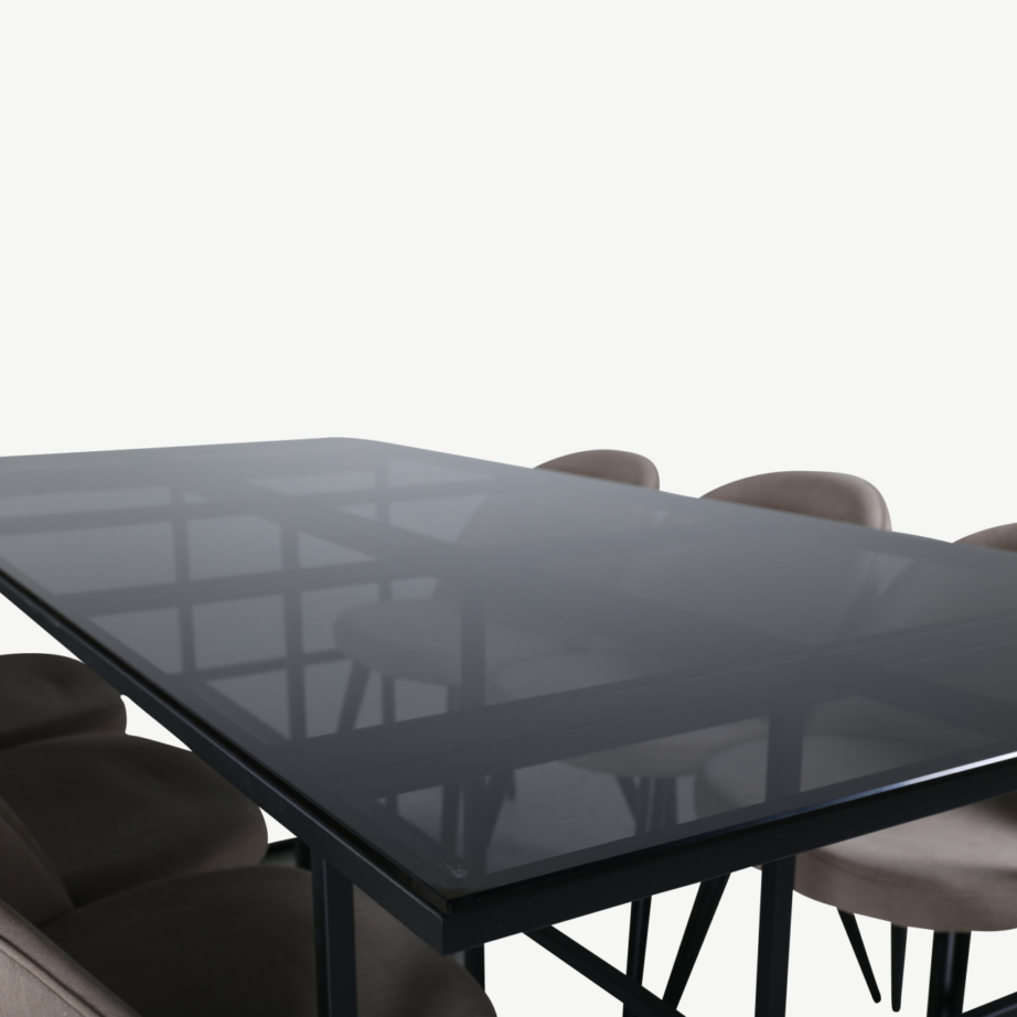 Ristkülikukujuline söögilaua komplekt Leif (suitsuklaas, 6 beeži polsterdatud tooli), GR22139 – 3