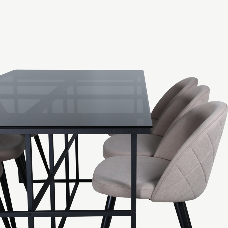 Ristkülikukujuline söögilaua komplekt Leif (suitsuklaas, 6 beeži polsterdatud tooli), GR22139 – 4