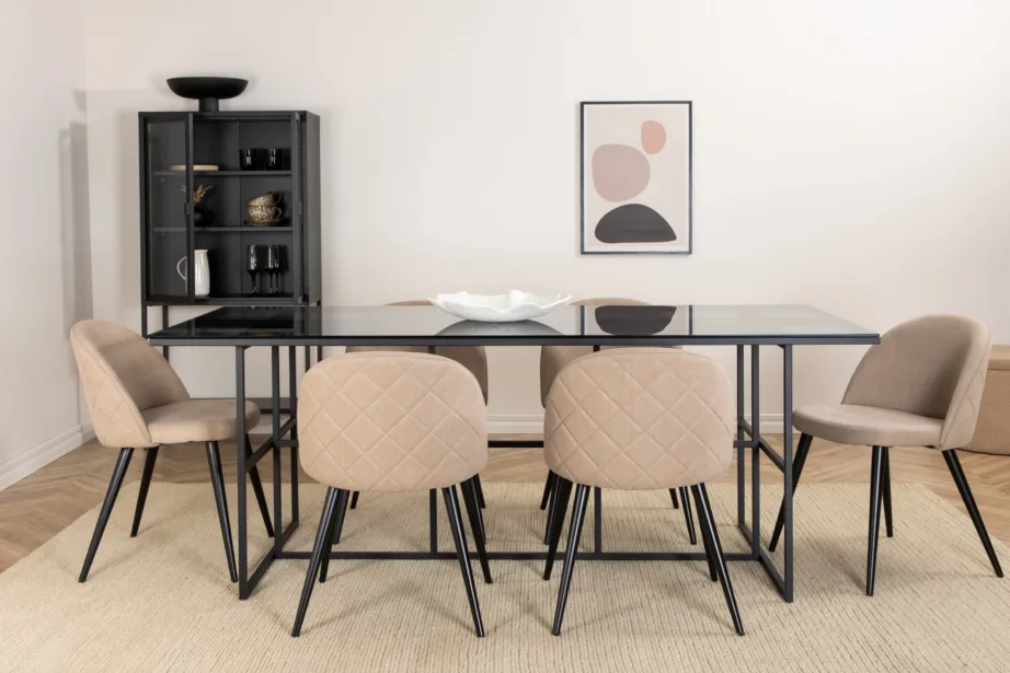 Ristkülikukujuline söögilaua komplekt Leif (suitsuklaas, 6 beeži polsterdatud tooli), GR22139 – 5