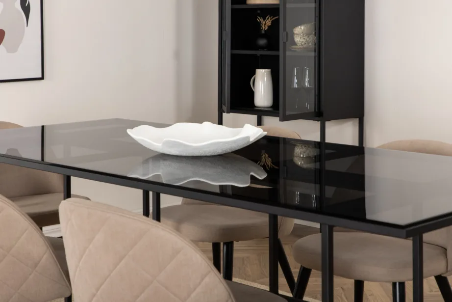 Ristkülikukujuline söögilaua komplekt Leif (suitsuklaas, 6 beeži polsterdatud tooli), GR22139 – 7