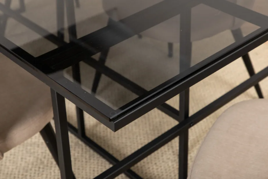 Ristkülikukujuline söögilaua komplekt Leif (suitsuklaas, 6 beeži polsterdatud tooli), GR22139 – 8