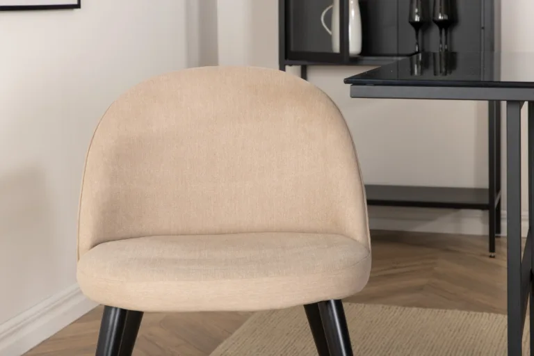 Ristkülikukujuline söögilaua komplekt Leif (suitsuklaas, 6 beeži polsterdatud tooli) - GR22139