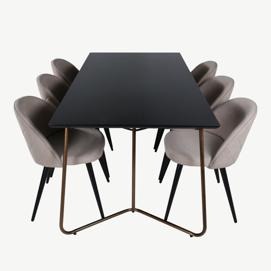 Ristkülikukujuline söögilaua komplekt Petra, must spoon ja 6 beeži kangast tooli, GR22345 – 10