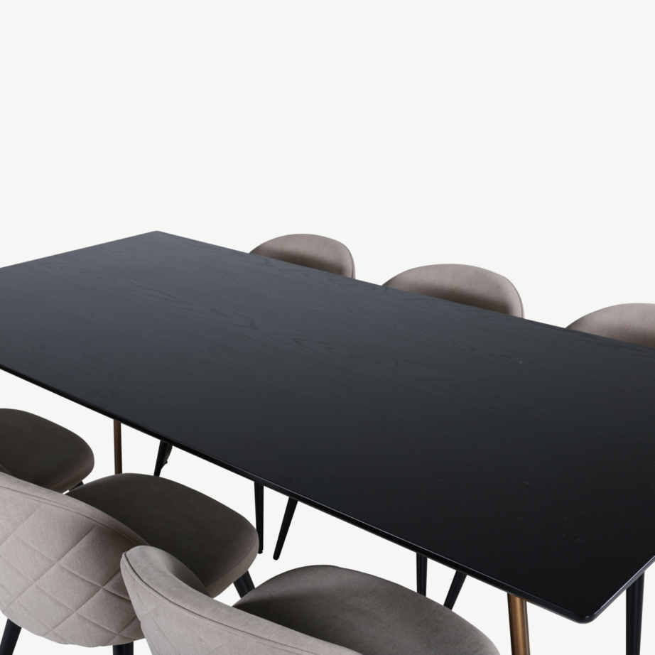 Ristkülikukujuline söögilaua komplekt Petra, must spoon ja 6 beeži kangast tooli, GR22345 – 11