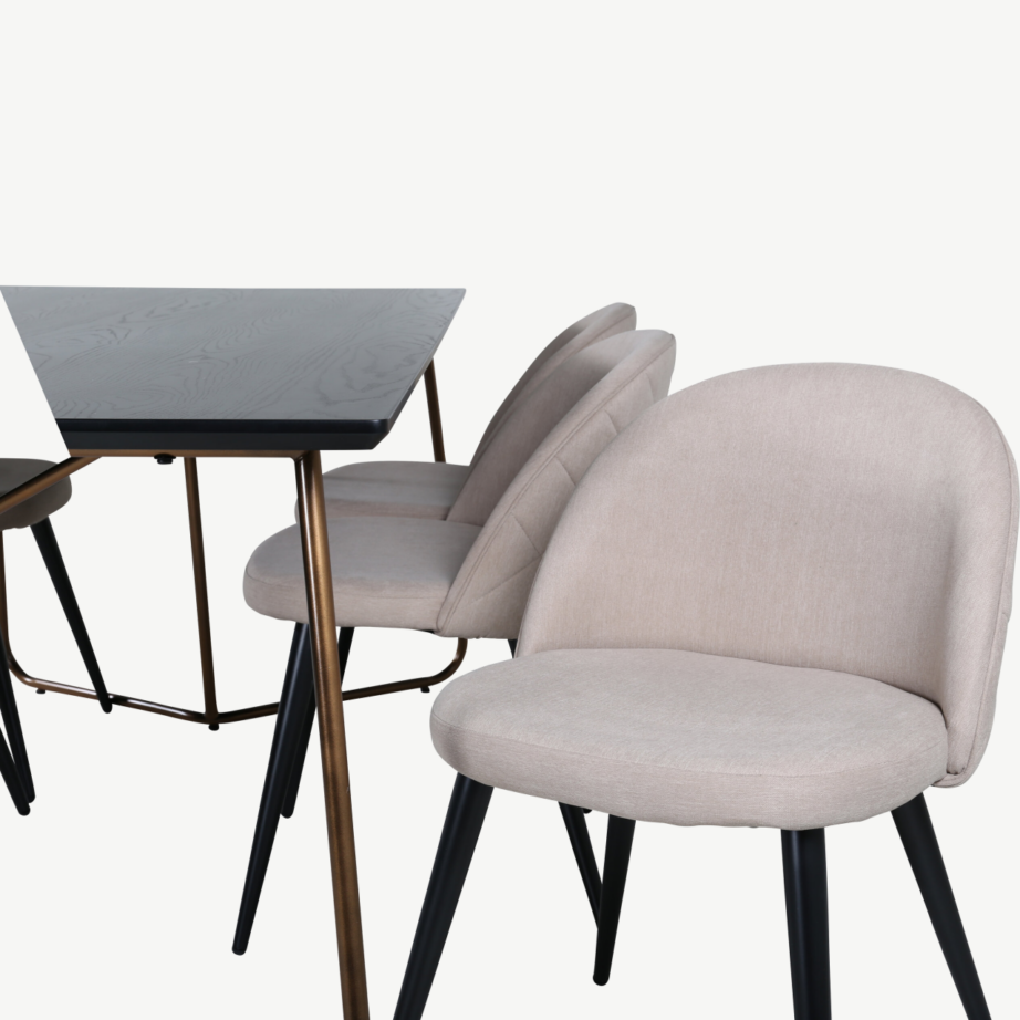 Ristkülikukujuline söögilaua komplekt Petra, must spoon ja 6 beeži kangast tooli, GR22345 – 12