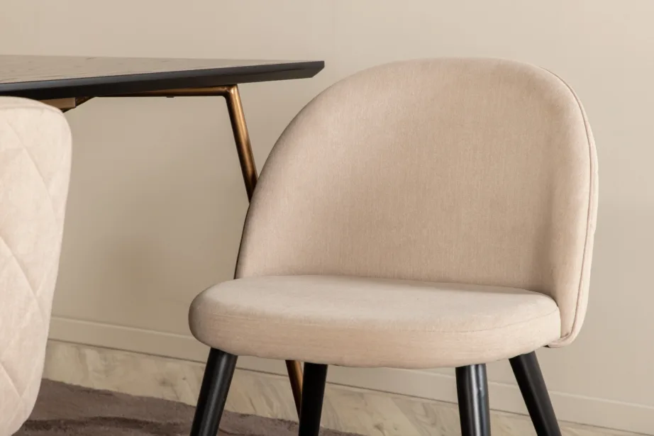 Ristkülikukujuline söögilaua komplekt Petra, must spoon ja 6 beeži kangast tooli, GR22345 – 16