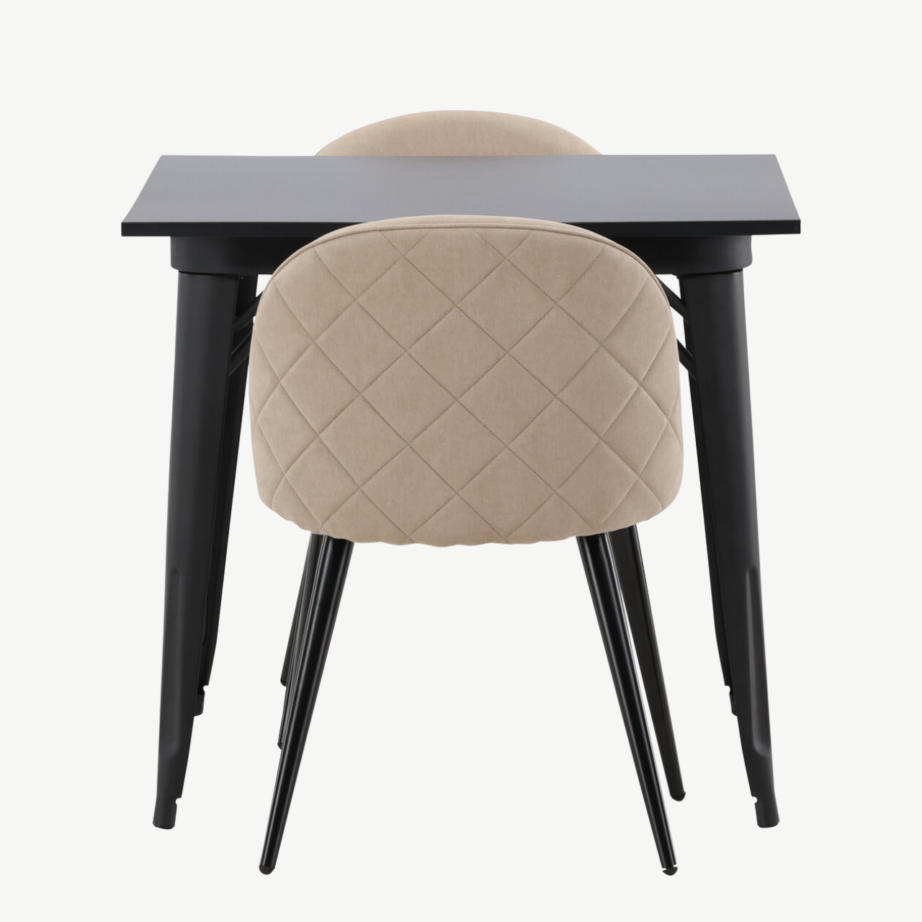 Ristkülikukujuline söögilaua komplekt Tempe (must MDF, 2 beeži polsterdatud tooli), GR22931 – 2