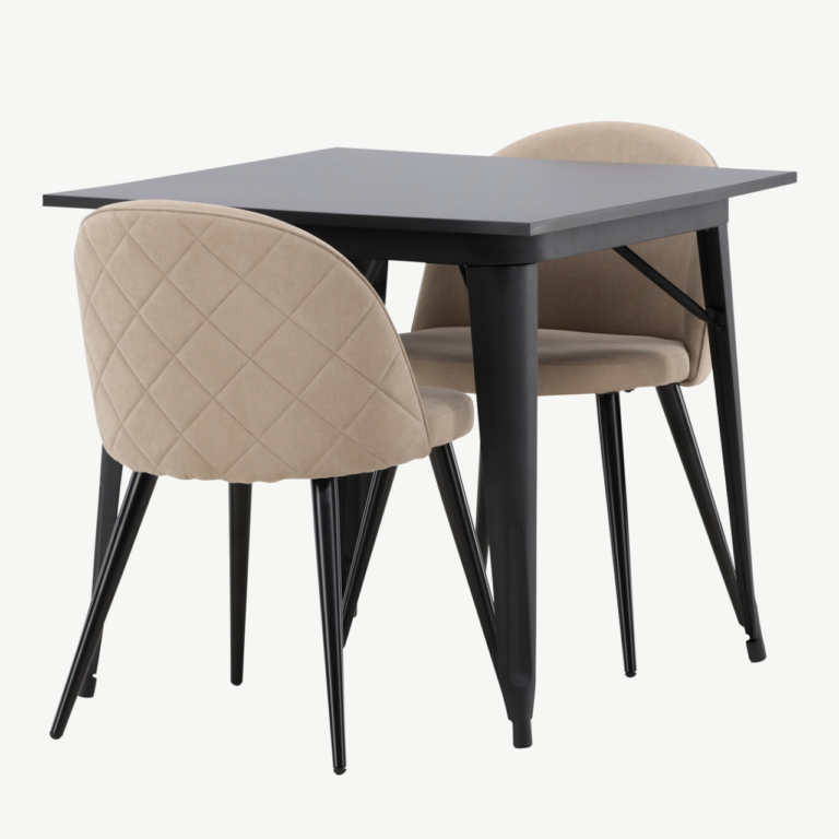 Ristkülikukujuline söögilaua komplekt Tempe (must MDF, 2 beeži polsterdatud tooli) - GR22931