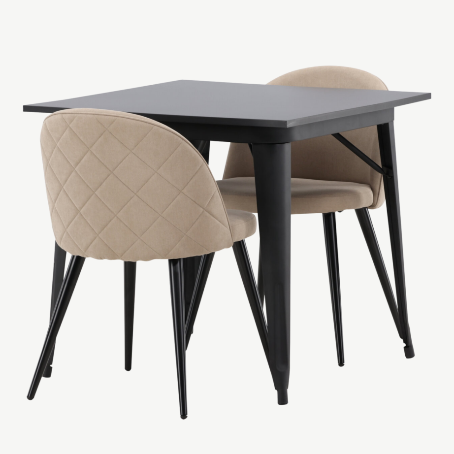 Ristkülikukujuline söögilaua komplekt Tempe (must MDF, 2 beeži polsterdatud tooli), GR22931 – 3