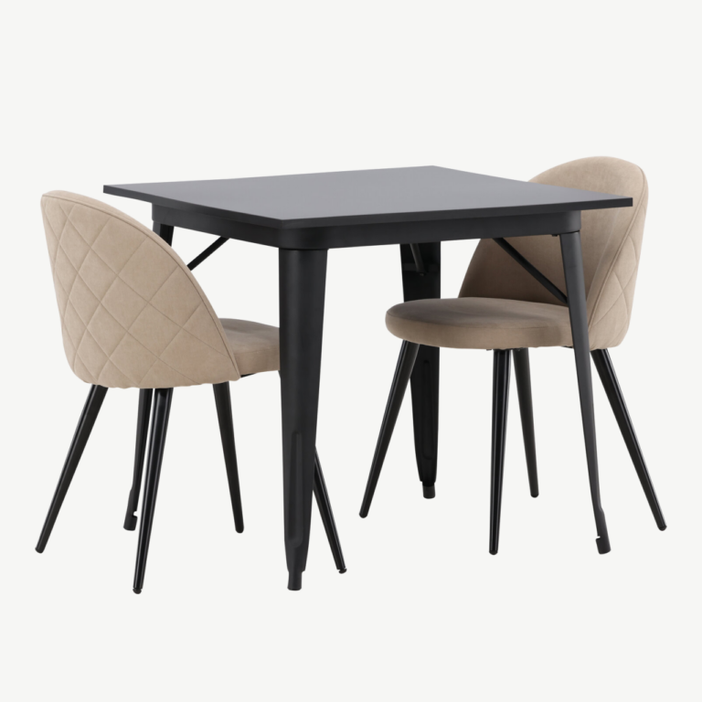 Ristkülikukujuline söögilaua komplekt Tempe (must MDF, 2 beeži polsterdatud tooli) - GR22931