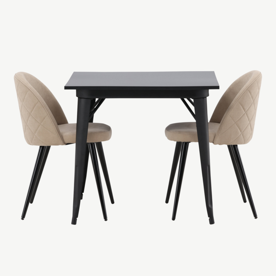 Ristkülikukujuline söögilaua komplekt Tempe (must MDF, 2 beeži polsterdatud tooli), GR22931 – 5