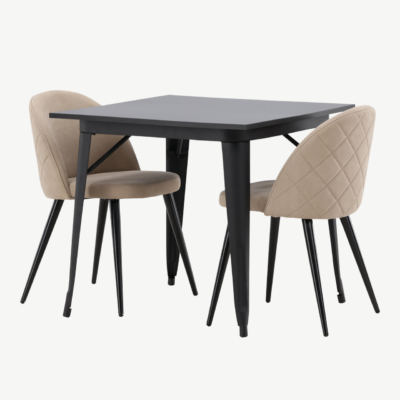 Ristkülikukujuline söögilaua komplekt Tempe (must MDF, 2 beeži polsterdatud tooli) - GR22931