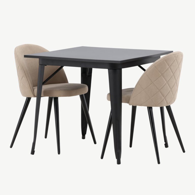Ristkülikukujuline söögilaua komplekt Tempe (must MDF, 2 beeži polsterdatud tooli) - GR22931