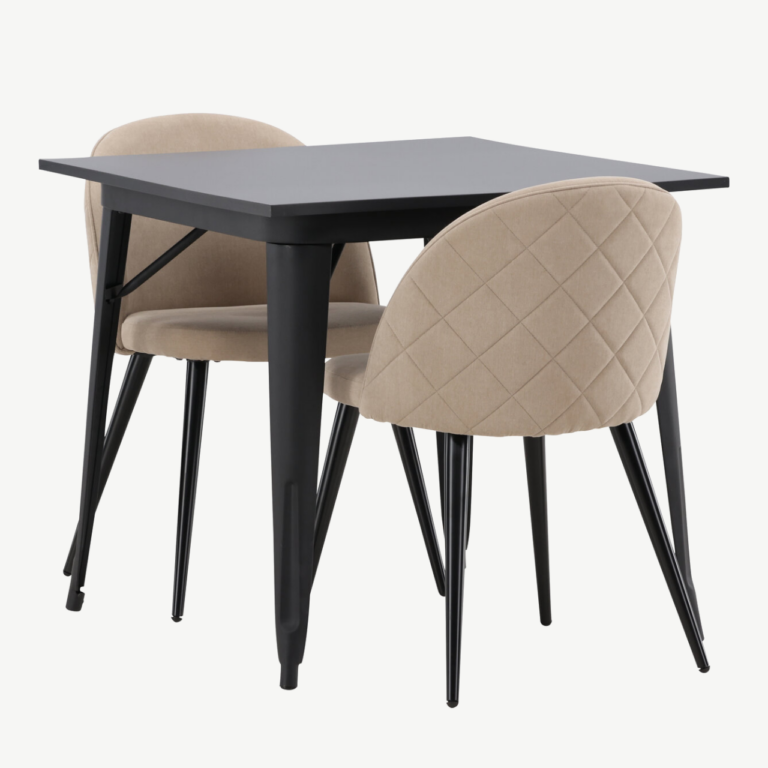 Ristkülikukujuline söögilaua komplekt Tempe (must MDF, 2 beeži polsterdatud tooli) - GR22931