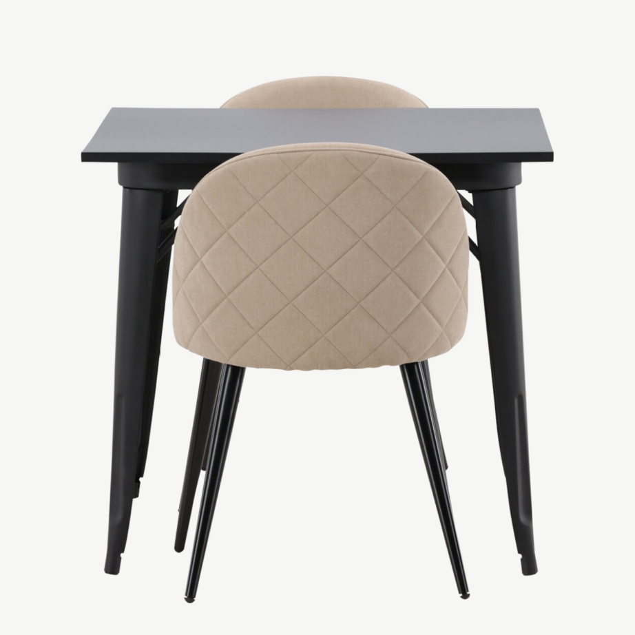 Ristkülikukujuline söögilaua komplekt Tempe (must MDF, 2 beeži polsterdatud tooli), GR22931 – 7