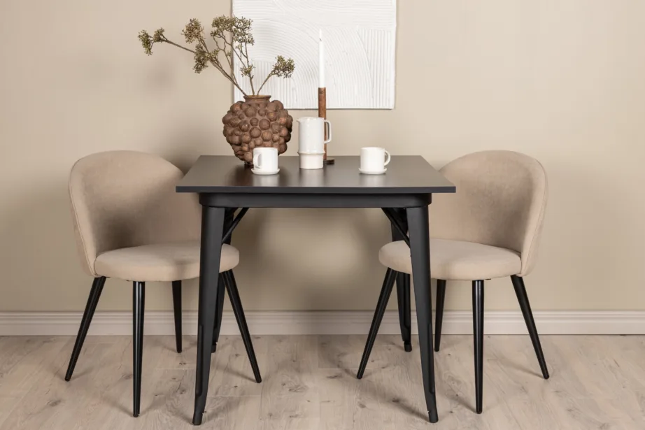 Ristkülikukujuline söögilaua komplekt Tempe (must MDF, 2 beeži polsterdatud tooli), GR22931 – 8
