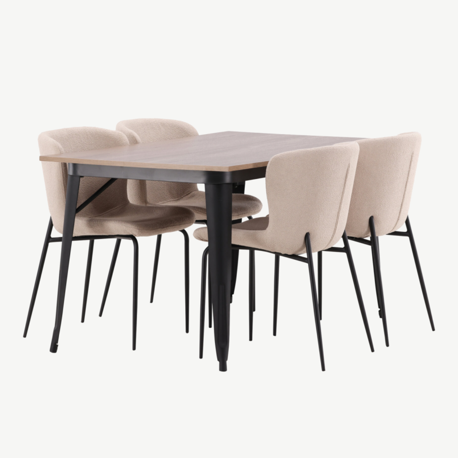 Ristkülikukujuline söögilaua komplekt Tempe (pähkel, must metall, 4 halli buklee tooli), GR22987 – 3