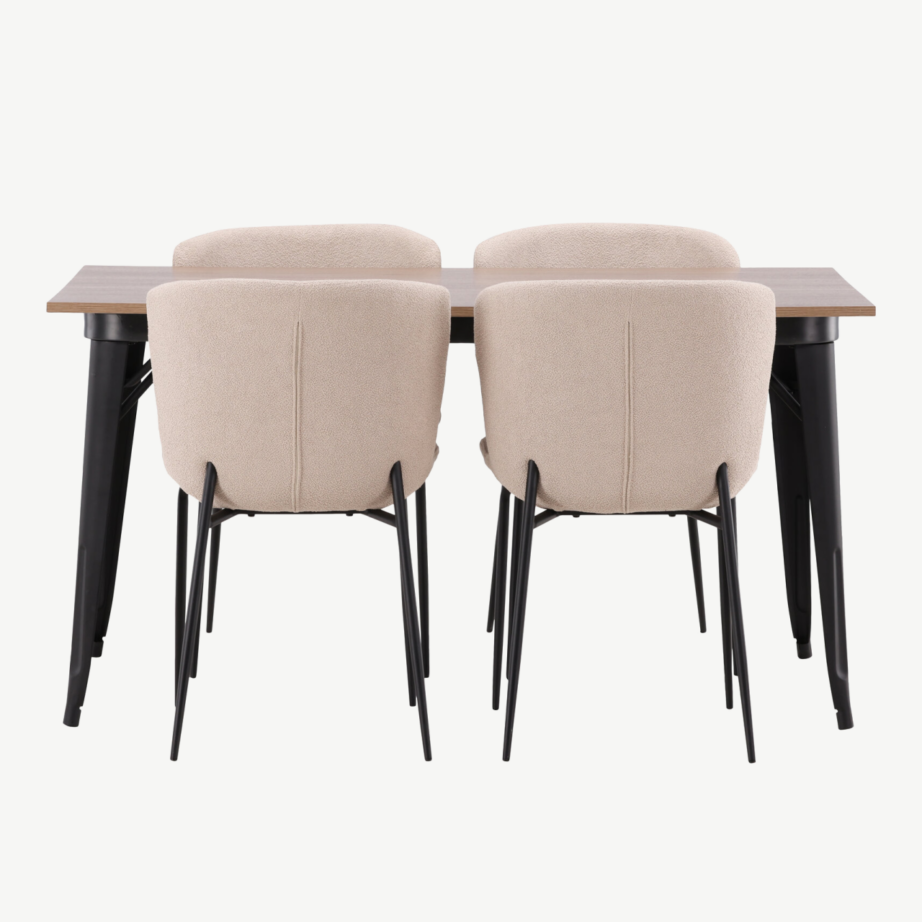 Ristkülikukujuline söögilaua komplekt Tempe (pähkel, must metall, 4 halli buklee tooli), GR22987 – 5