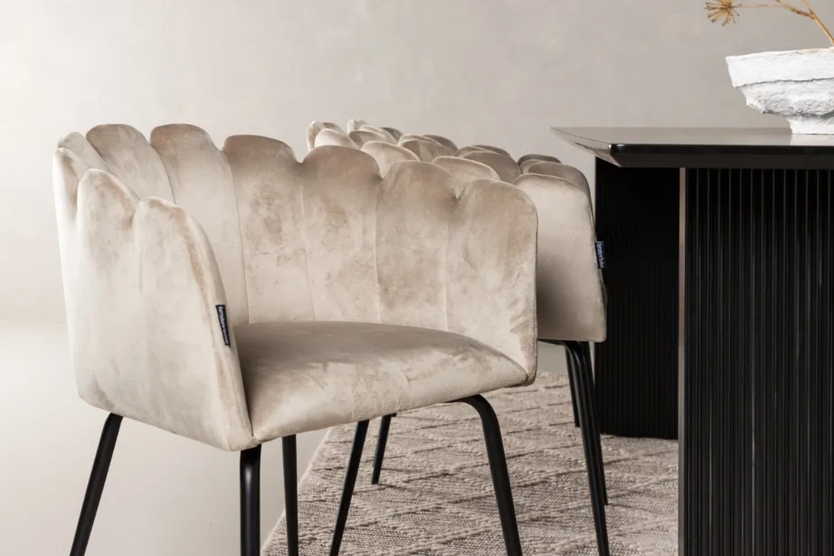 Ristkülikukujuline söögilaua komplekt Vail must MDF laud ja 6 beeži velvetkattega Limhamn tooli, GR22969 – 10