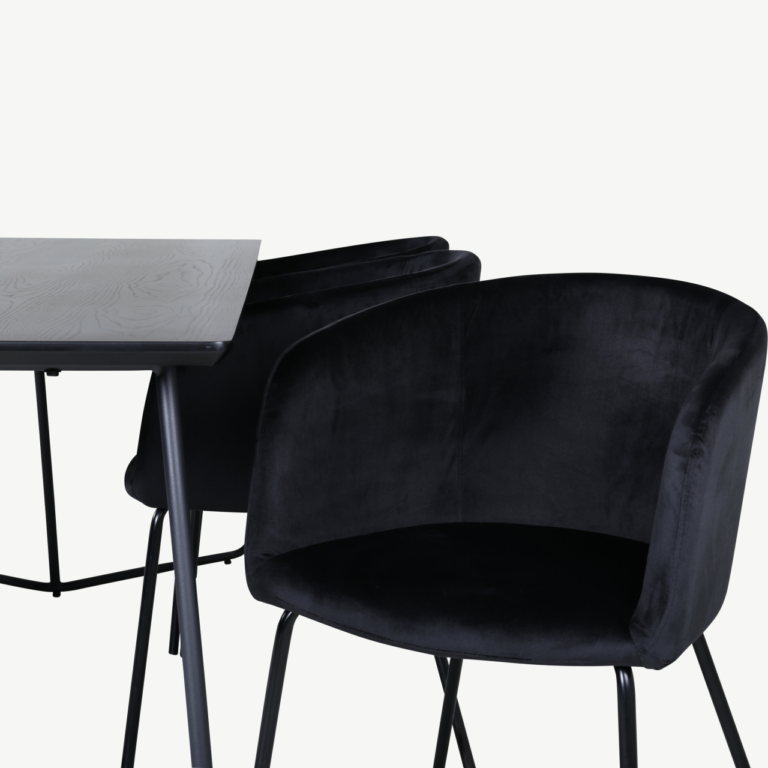 Ristkülikukujuline söögilauakomplekt Petra (must MDF, 6 velvetkattega tooli) - GR22331