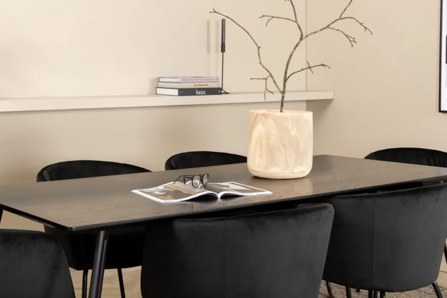 Ristkülikukujuline söögilauakomplekt Petra (must MDF, 6 velvetkattega tooli), GR22331 – 7