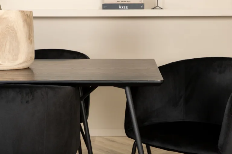 Ristkülikukujuline söögilauakomplekt Petra (must MDF, 6 velvetkattega tooli) - GR22331
